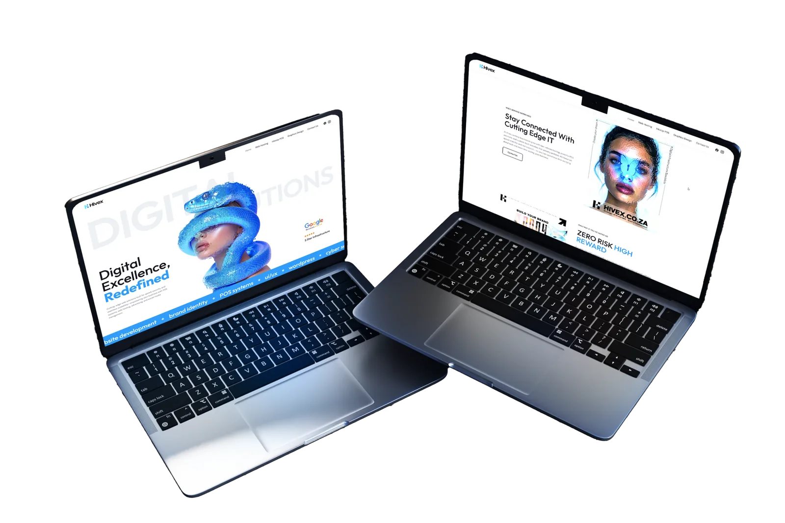 The Hivex website shown on two laptops