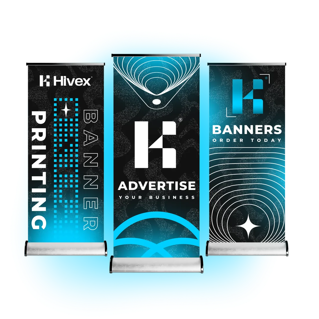 Three Hivex roll-up banners